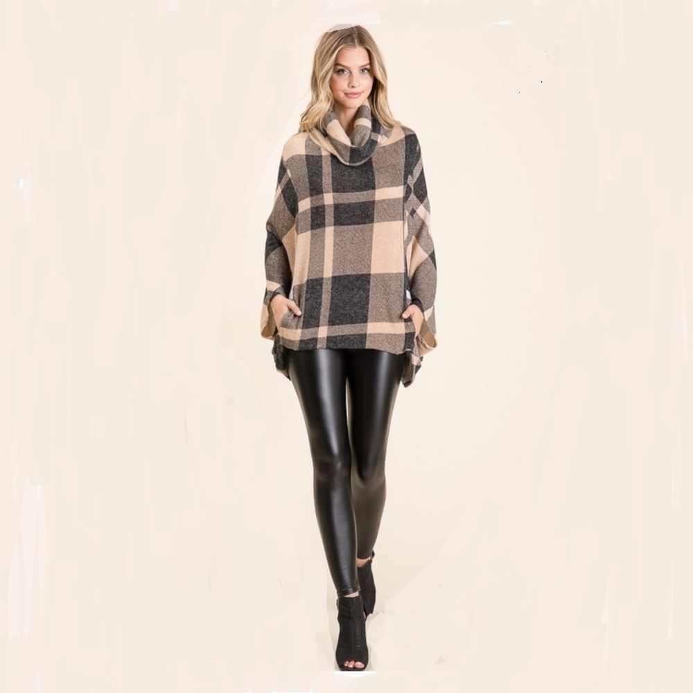 NWT Plaid Cowl Neck Poncho w/Kangaroo Pocket - Picture 5 of 6